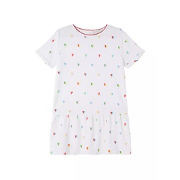 Little Girls & Girls Lettuce Trim Hearts Print Dress