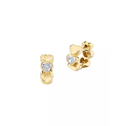 14K Yellow Gold & 0.64 TCW Diamond Heart Huggie Hoop Earrings