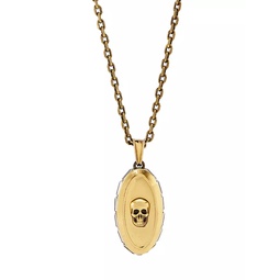 Goldtone & Crystal Skull Signet Pendant Necklace