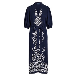 Lisi Floral-Embroidered Midi Dress