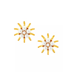22K-Gold-Plated & Imitation Pearl Sea Urchin Stud Earrings