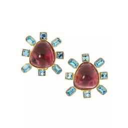 Gold-Plated, Resin Cabochon & Glass Clip-On Earrings