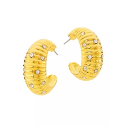22K-Gold-Plated & Glass Crystal Shrimp Hoop Earrings