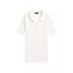 Rib-Knit Fitted Polo Top