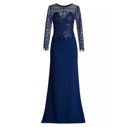 Sequined Diamond Crepe Gown