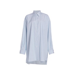 Striped Cotton Button-Front Shirtdress