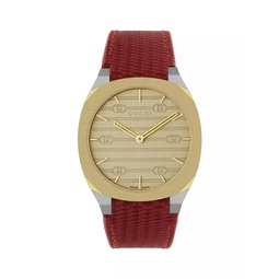 Gucci 25H Goldtone Stainless Steel & Leather Strap Watch/34MM