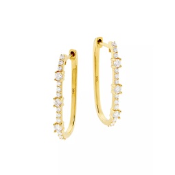 14K Yellow Gold & 0.5 TCW Diamond Paper Clip Huggie Hoop Earrings