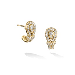 Thoroughbred Loop Huggie Hoop Earrings In 18K Yellow Gold With 0.6 TCW Full Pave Diamonds