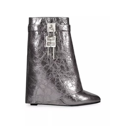 Shark Lock Ankle Boots in Laminated Leather