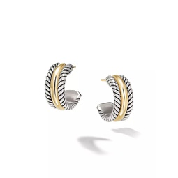 Cable Collectibles Huggie Hoop Earrings in Sterling Silver with 14K Yellow Gold