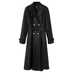Crocodile-Embossed A-Line Trench Coat
