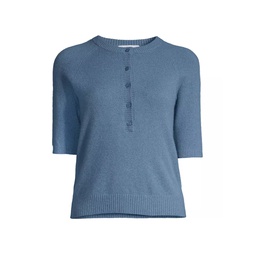 Short-Sleeve Cashmere Henley Sweater