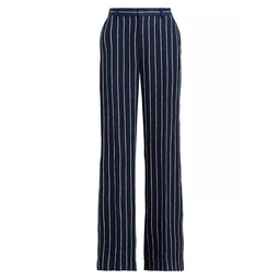 Striped Jacquard Linen Wide-Leg Pants