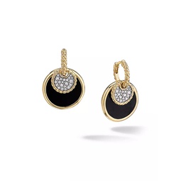 DY Elements Convertible Drop Earrings in 18K Yellow Gold with Pave Diamonds and Black Onyx Reversible to Mother of Pearl