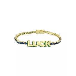 Goldtone & Blue Spinel Luck Tennis Bracelet