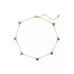 Sweetheart Goldtone, Cubic Zirconia & Enamel Station Necklace