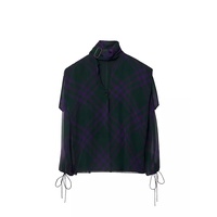 Check Silk Chiffon Relaxed-Fit Scarf-Neck Blouse
