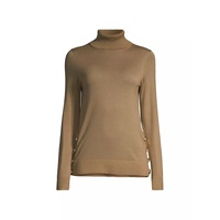 Side-Button Merino Wool Turtleneck Sweater