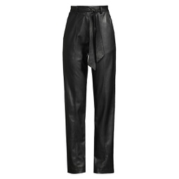 Vintage Glam Belted Faux Leather Pants