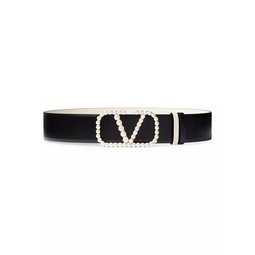 Vlogo Signature Reversible Belt In Shiny Calfskin With Pearls 40 MM