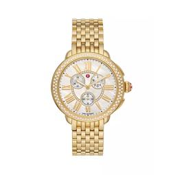 Serein 18K-Gold-Plated Stainless Steel, Mother-Of-Pearl & 0.62 TCW Diamond Chronograph Watch/38MM x 40MM