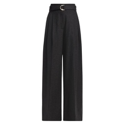 Wool-Blend Pleated Belted Pants