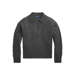 Wool-Blend Cable-Knit Polo Sweater