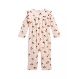 Baby Girls Floral Ruffle Long-Sleeve Coverall