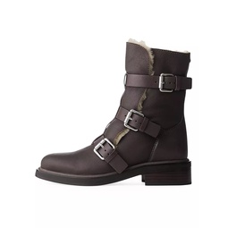 Leather Buckled Moto Boots