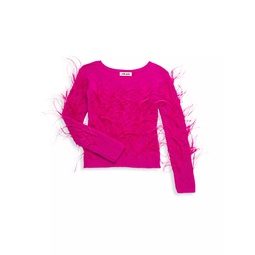 Little Girls & Girls Danton Feather-Trimmed Sweater