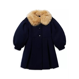 Little Girls & Girls Faux Fur Collar Coat