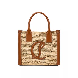 Mini By My Side Leather-Trimmed Raffia Tote Bag