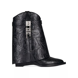 Shark Lock Cowboy Ankle Boots In Western Leather