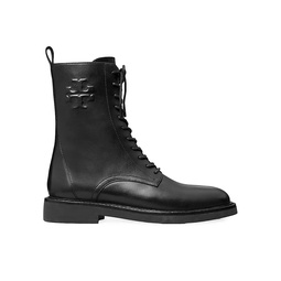 Logo Embossed Lace-Up Combat Boots