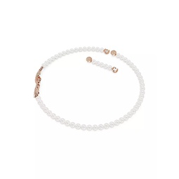 Nice Rose Goldtone & Crystal Pearl Feather Necklace