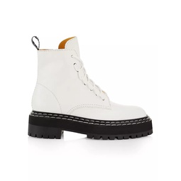Leather Lace-Up Lug-Sole Boots