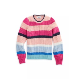 Little Girls & Girls Striped Puff-Sleeve Crewneck Sweater