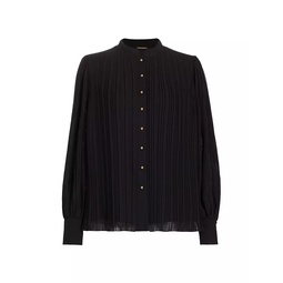 Abbey Pleated Chiffon Button-Front Blouse
