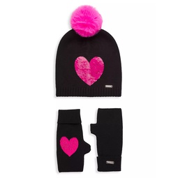 Girls Reversible Heart Hat & Gloves Set