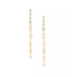 Ciel 14K Gold-Plated, Cubic Zirconia & Freshwater Pearl Linear Drop Earrings