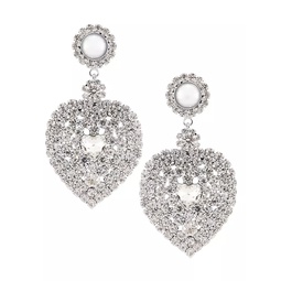 Silvertone, Imitation Pearl & Crystal Heart Drop Earrings