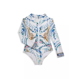 Little Girls & Girls Floral Long-Sleeve Rashguard Swimsuit