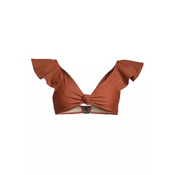 Orelia Flutter-Sleeve Bikini Top