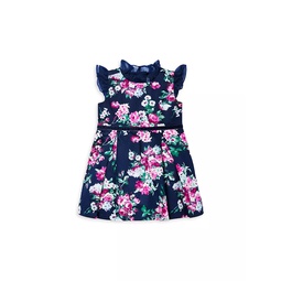 Little Girls & Girls Floral Satin Ruffle-Trim Dress