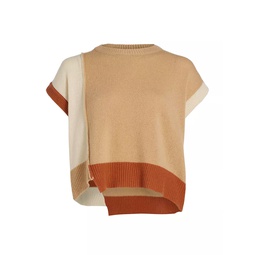 Asymmetric Colorblocked Cashmere Crop Sweater