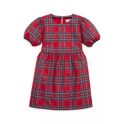 Little Girls & Girls Plaid Taffeta Puff-Sleeve Dress