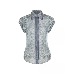 Matchmaker Paisley Linen-Silk Button-Front Blouse