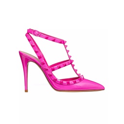 Rockstud Ankle Strap Patent-Leather Pumps With Tonal Studs 100 MM