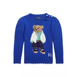Little Girls & Big Girls Polo Bear Scallop-Trim Sweater